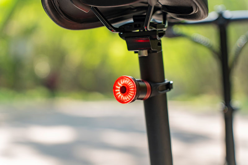 Close-up view of the tail light on the seatpost of the Fiido D3 Pro e-bike